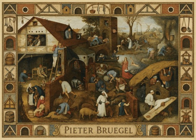 Pieter Bruegel Netherlandish Proverbs I No6 - Poszter