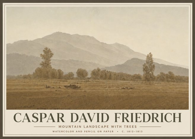 Caspar David Friedrich Mountain Landscape with Trees No6 - Poszter