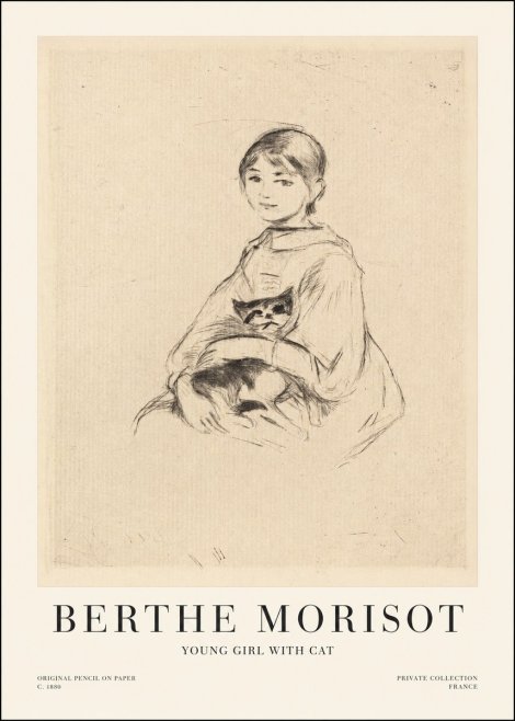 Berthe Morisot Young Girl with Cat No1 - Poszter