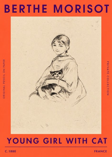 Berthe Morisot Young Girl with Cat No3 - Poszter