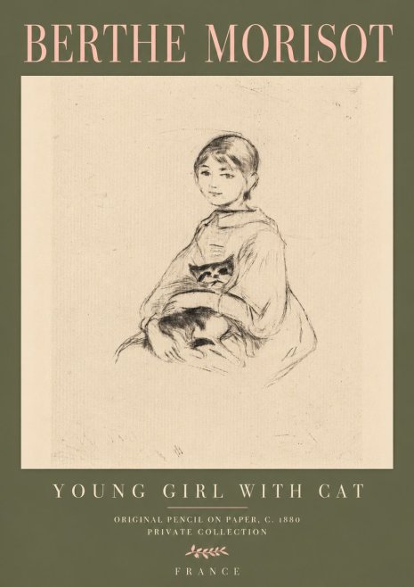 Berthe Morisot Young Girl with Cat No4 - Poszter