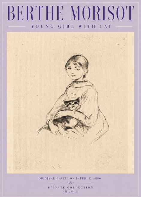 Berthe Morisot Young Girl with Cat No5 - Poszter