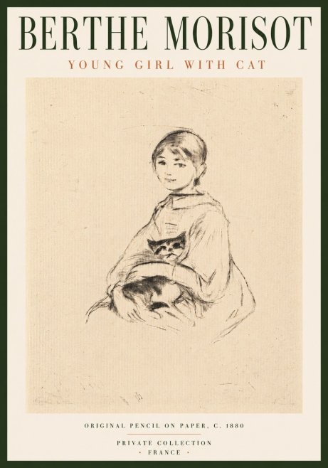 Berthe Morisot Young Girl with Cat No6 - Poszter
