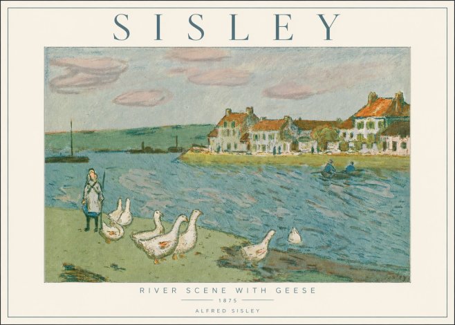 Sisley River Scene with Geese No2 - Poszter