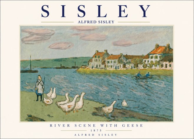 Sisley River Scene with Geese No5 - Poszter