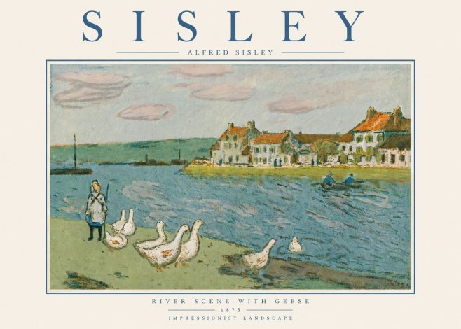 Sisley River Scene with Geese No6 - Poszter