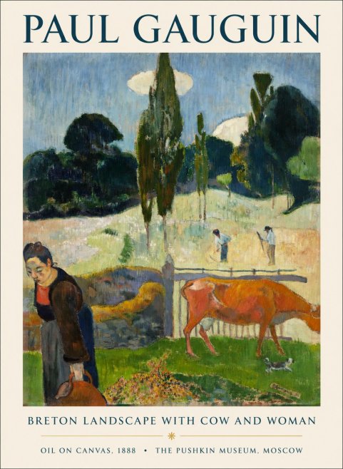 Paul Gauguin Breton Landscape with Cow and Woman No1 - Poszter
