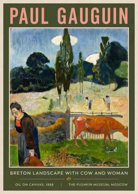 Paul Gauguin Breton Landscape with Cow and Woman No2 - Poszter