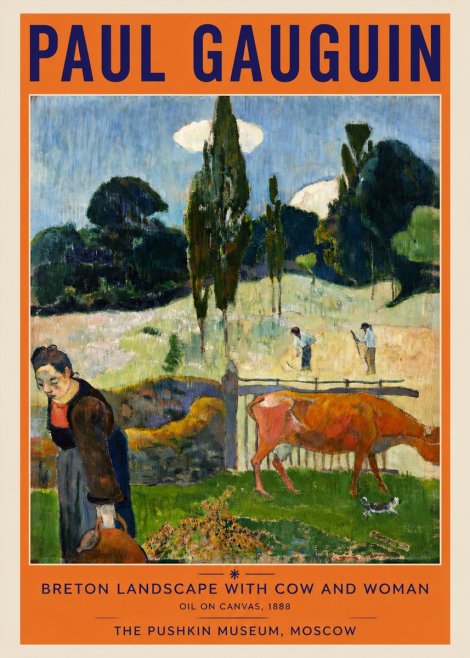 Paul Gauguin Breton Landscape with Cow and Woman No3 - Poszter