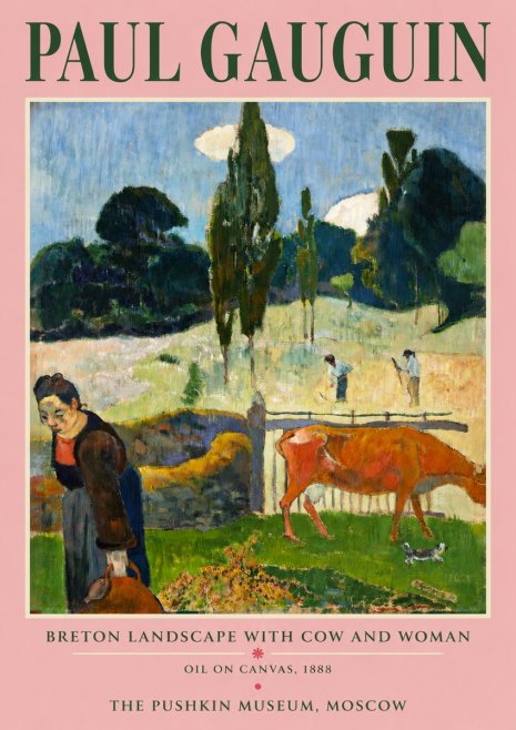 Paul Gauguin Breton Landscape with Cow and Woman No4 - Poszter