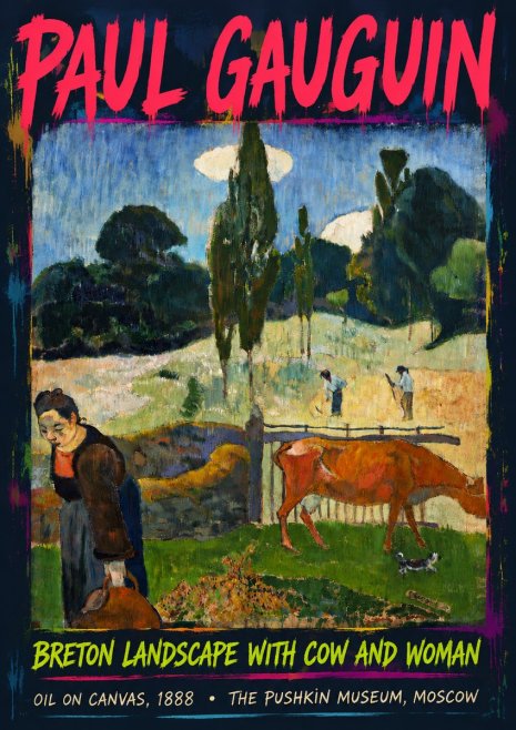 Paul Gauguin Breton Landscape with Cow and Woman No6 - Poszter