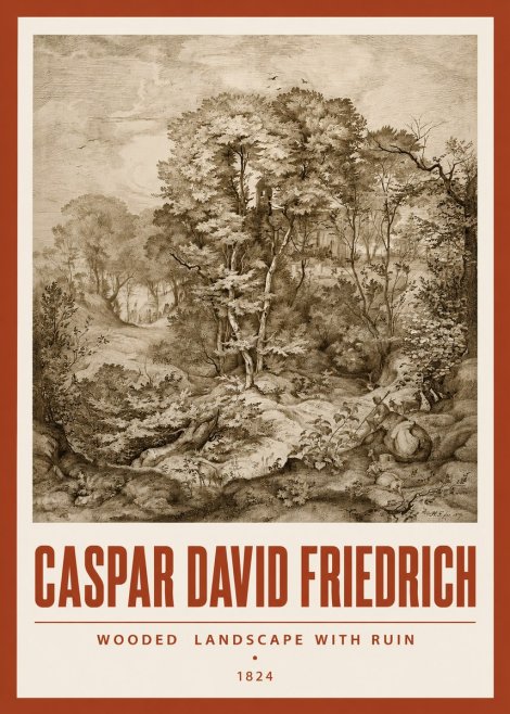 Caspar David Friedrich Wooded Landscape with Ruin No3 - Poszter