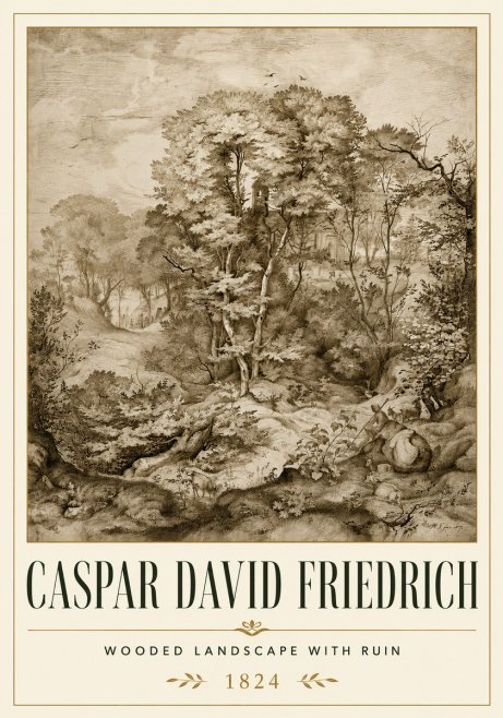 Caspar David Friedrich Wooded Landscape with Ruin No6 - Poszter