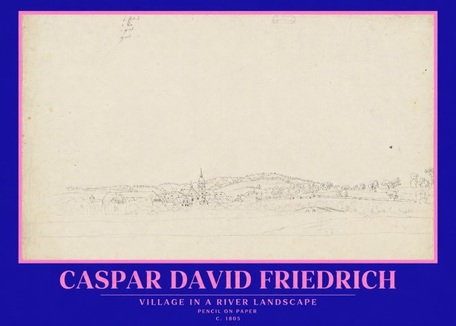 Caspar David Friedrich Village in a River Landscape No2 - Poszter