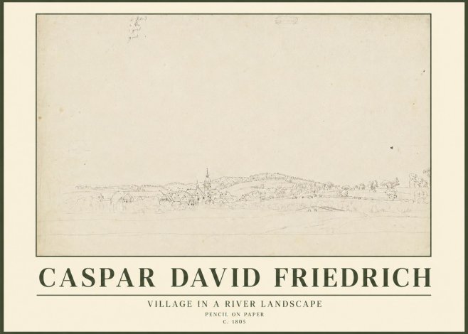 Caspar David Friedrich Village in a River Landscape No3 - Poszter