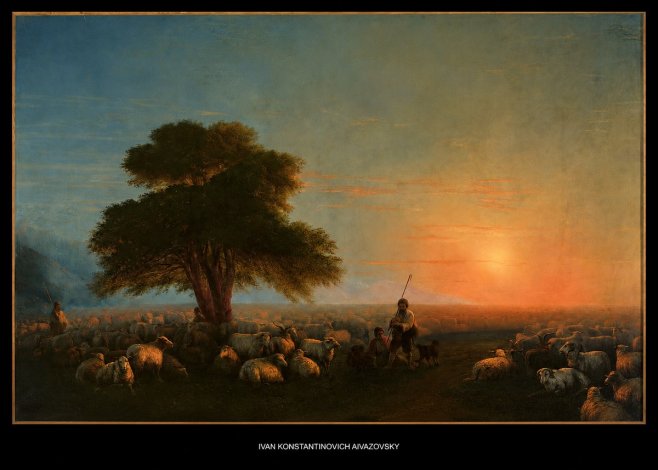 Ivan Konstantinovich Aivazovsky Shepherd with Flock at Sunset No5 - Poszter