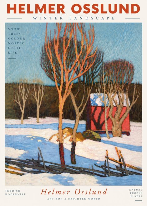 Helmer Osslund Winter Landscape with Red Barn No5 - Poszter