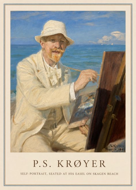 P.S. Krøyer Self-portrait, Seated at His Easel on Skagen Beach No1 - Poszter