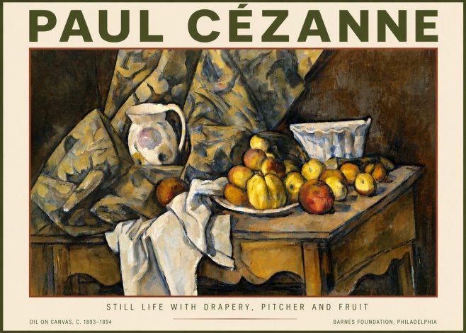 Paul Cézanne Still Life with Drapery, Pitcher and Fruit No5 - Poszter