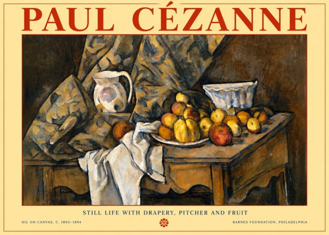 Paul Cézanne Still Life with Drapery, Pitcher and Fruit No6 - Poszter