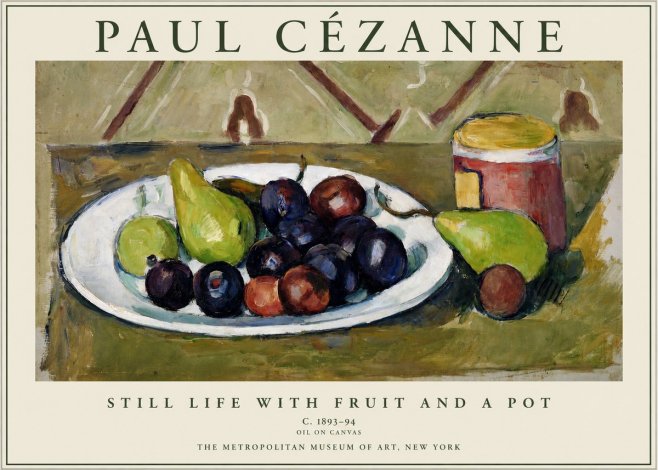 Paul Cézanne Still Life with Fruit and a Pot No1 - Poszter
