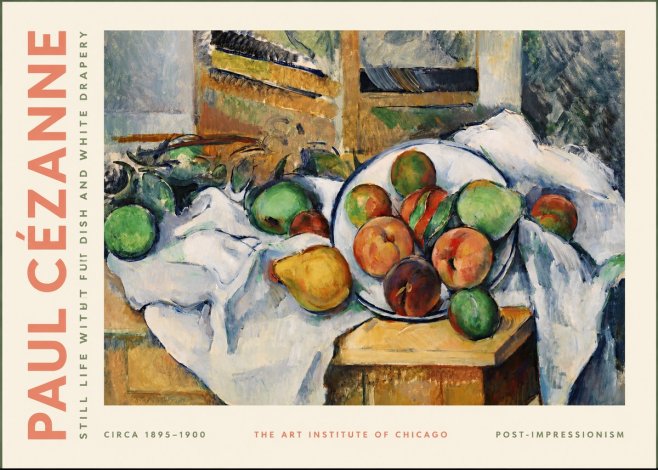 Paul Cézanne Still Life with Fruit Dish and White Drapery No2 - Poszter