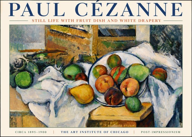 Paul Cézanne Still Life with Fruit Dish and White Drapery No6 - Poszter