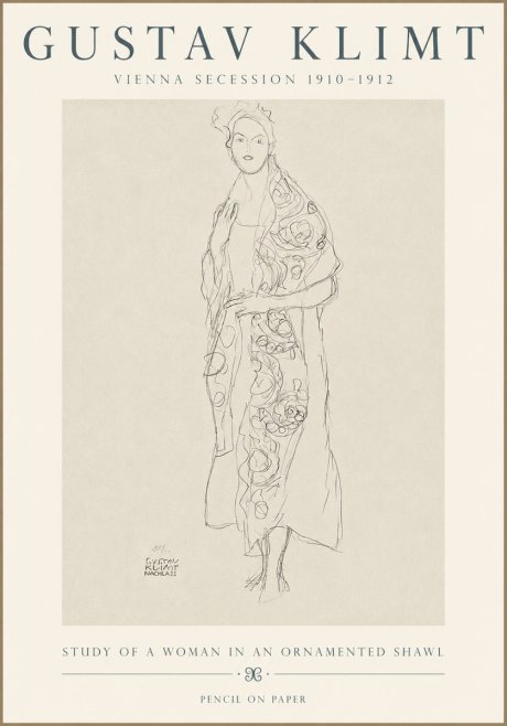 Klimt Study of a Woman in an Ornamented Shawl No3 - Poszter