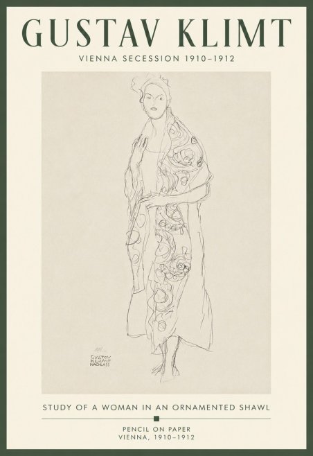Klimt Study of a Woman in an Ornamented Shawl No5 - Poszter