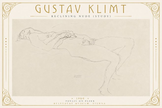 Klimt Reclining Nude (Study) No2 - Poszter