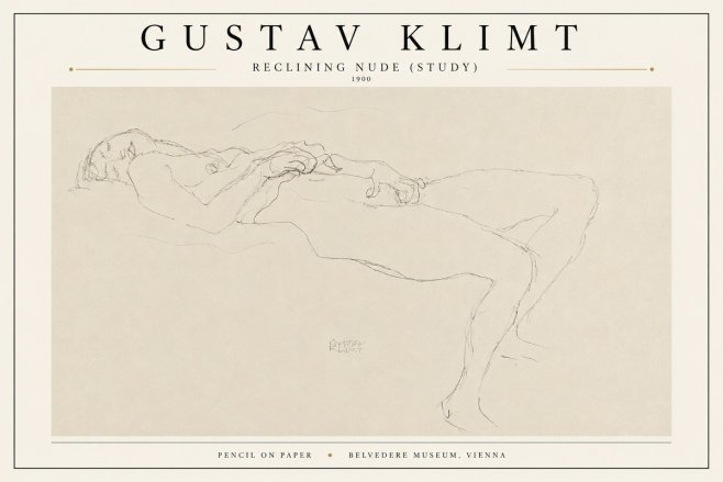 Klimt Reclining Nude (Study) No3 - Poszter