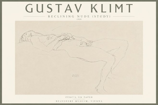 Klimt Reclining Nude (Study) No4 - Poszter
