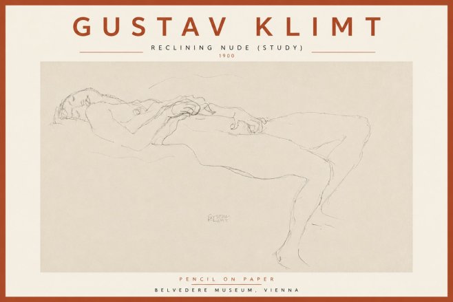 Klimt Reclining Nude (Study) No5 - Poszter