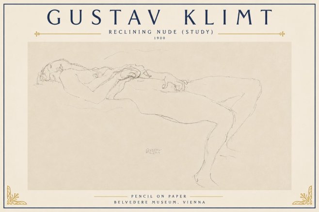 Klimt Reclining Nude (Study) No6 - Poszter