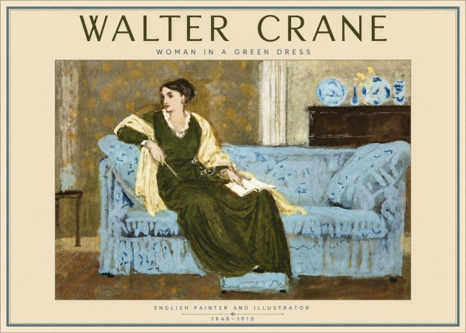 Walter Crane Woman in a Green Dress No5 - Poszter