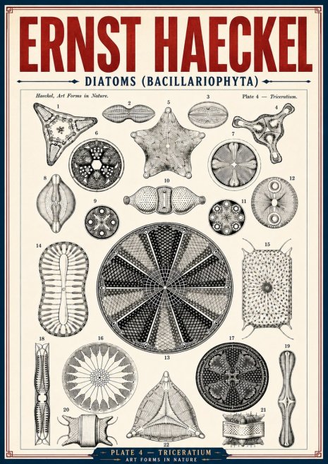 Ernst Haeckel Diatoms (Bacillariophyta) Plate 4 – Triceratium No6 - Poszter