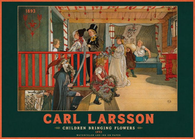 Carl Larsson Children Bringing Flowers No2 - Poszter