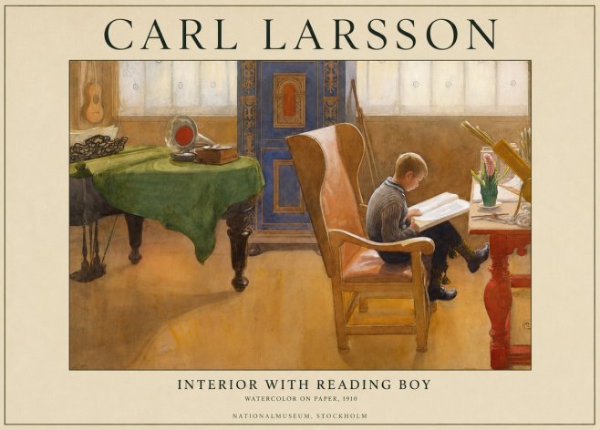 Carl Larsson Interior with Reading Boy No1 - Poszter