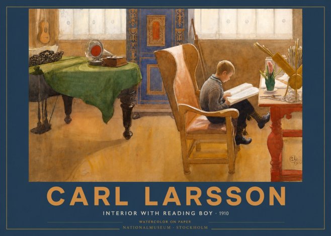 Carl Larsson Interior with Reading Boy No2 - Poszter