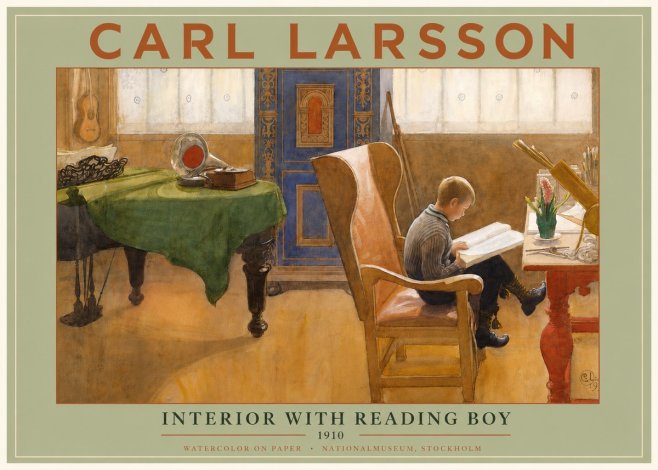 Carl Larsson Interior with Reading Boy No3 - Poszter