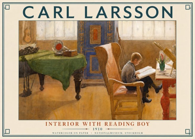 Carl Larsson Interior with Reading Boy No4 - Poszter