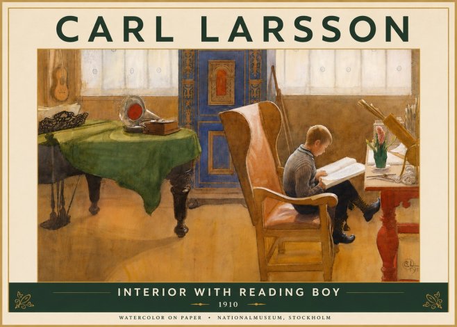 Carl Larsson Interior with Reading Boy No6 - Poszter