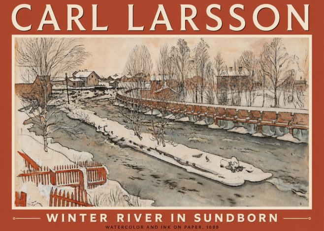 Carl Larsson Winter River in Sundborn No5 - Poszter