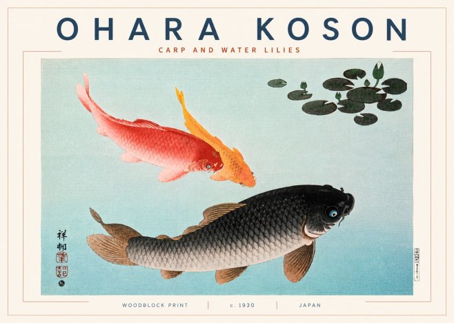 Ohara Koson Carp and Water Lilies No5 - Poszter