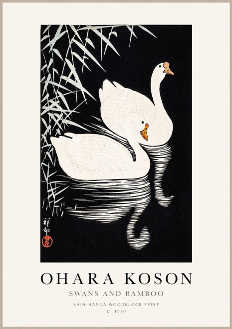 Ohara Koson Swans and Bamboo No1 - Poszter