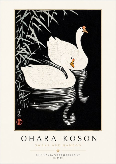 Ohara Koson Swans and Bamboo No3 - Poszter