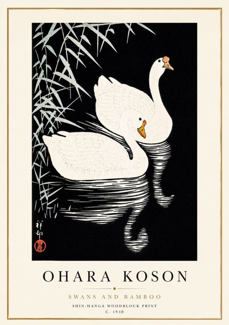 Ohara Koson Swans and Bamboo No5 - Poszter