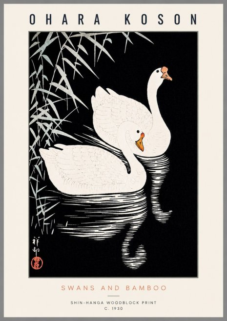 Ohara Koson Swans and Bamboo No6 - Poszter