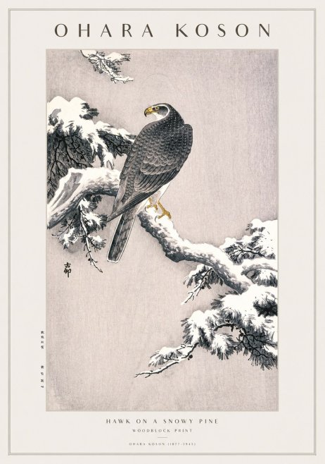 Ohara Koson Hawk on a Snowy Pine No1 - Poszter