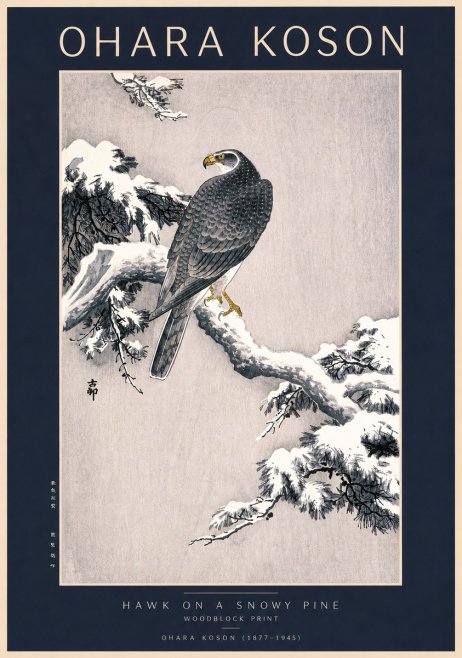 Ohara Koson Hawk on a Snowy Pine No2 - Poszter